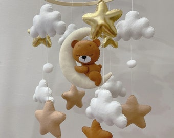 Baby mobile, Sleeping bear nursery mobile, Bear baby mobile for girl, Sleeping bear, baby shower, baby nursery, baby room decor, babyshower
