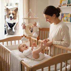 Custom Crochet Dog, Custom Baby Mobile, Crib mobile,  Nursery Decor, Nursery Baby Mobile, baby shower, baby nursery, baby room decor