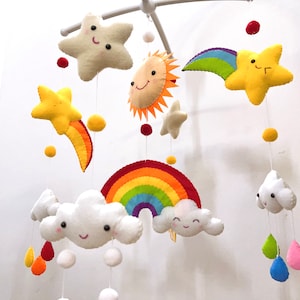 Colorfull Sky theme mobile , Rainbow mobile, nursery decor, Felt mobile hanging, Crib mobile gender neutral, Baby Shower Gift Newborn