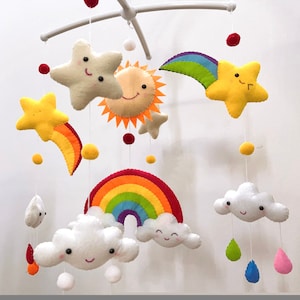 Móvil colorido Móvil neutro, Móvil arcoíris para bebé, Móvil para guardería con temática de cielo, Baby Shower, Guardería infantil, Decoración de habitación de bebé, Babyshower
