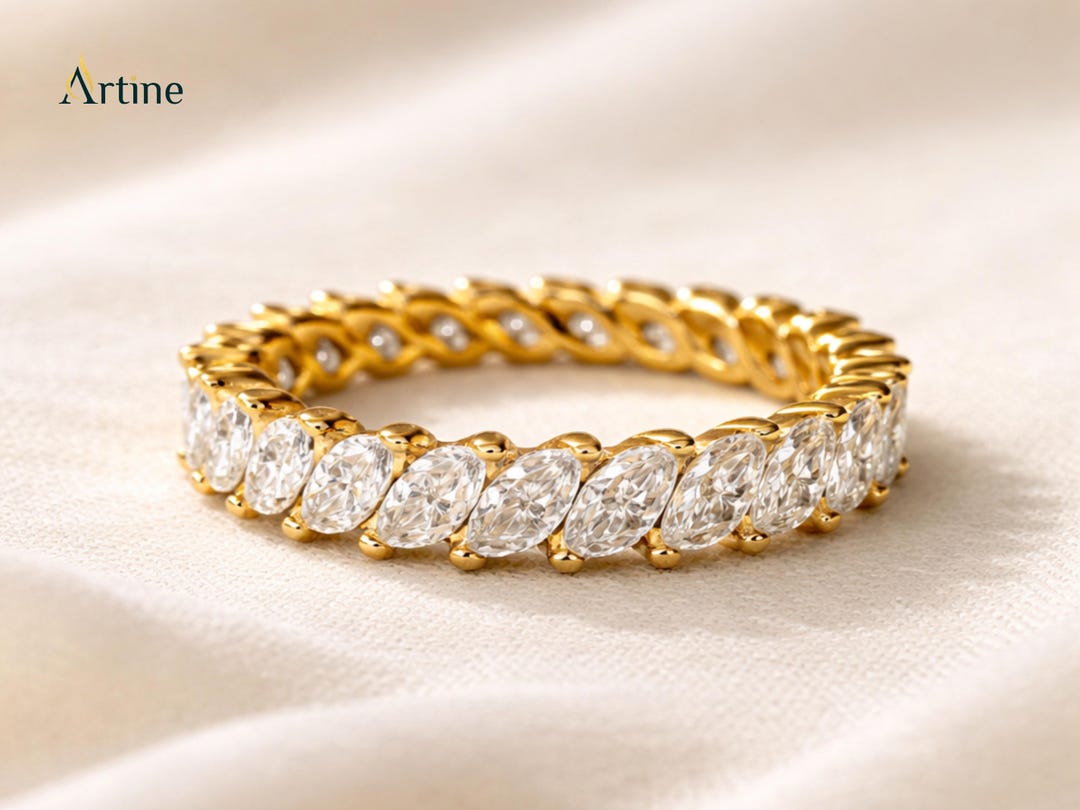 Gold Marquise Diamond Eternity Wedding Band Bridal Anniversary Promise ...