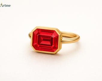 Octagon Ruby Engagement Ring Yellow Gold Bezel Solitaire Minimalist Vintage Bridal Promise Jewelry Gift