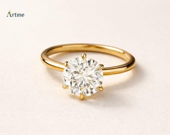 Yellow Gold Round Diamond Solitaire Ring Classic Engagement Promise Bridal Anniversary Gift Wedding Jewelry