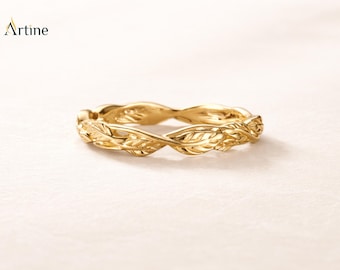 Twisted Leaf Vine Gold Band Inspired Vintage Wedding Ring Botanical Stacking Anniversary Band