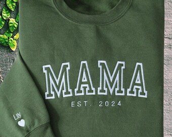 Custom Embroidered Mama Sweatshirt, Personalized Mom Hoodie With Names, New Mama Outfit, Pregnancy Announcement Clothing, Mothers Day Gifts