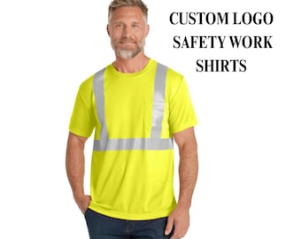 Custom Logo Safety Work Shirts – High Visibility Reflective Short Sleeve – Bulk Orders for Construction, Road Crew, Contractors