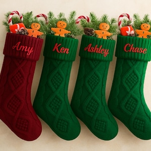 Embroidered Christmas Stockings, Custom Holiday Knit stockings with names