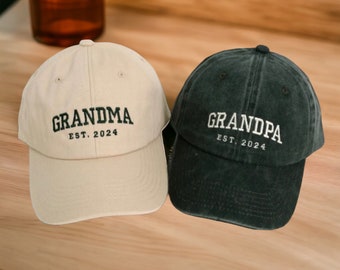 Custom Embroidered Hat, Grandpa with Est Year, Personalized Date, Vintage Baseball Hat, Gift For New Grandma, Papa, Pregnancy Announcement