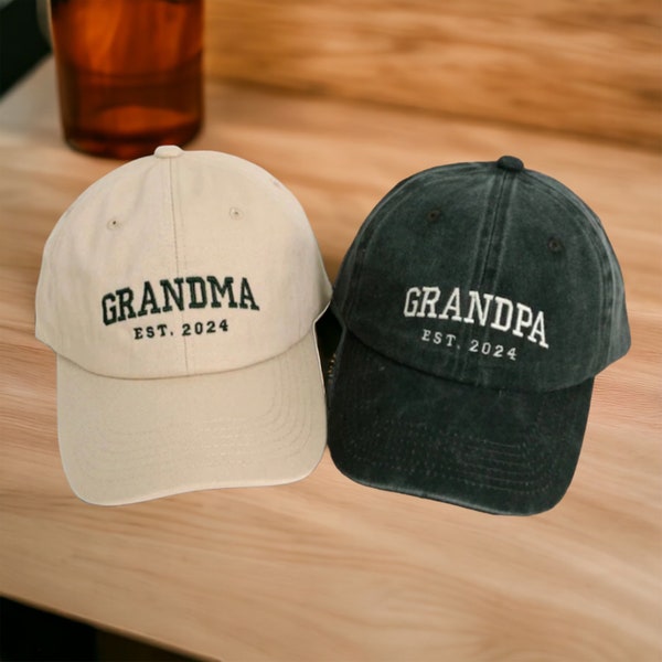 Custom Embroidered Hat, Grandpa with Est Year, Personalized Date, Vintage Baseball Hat, Gift For New Grandma, Papa, Pregnancy Announcement