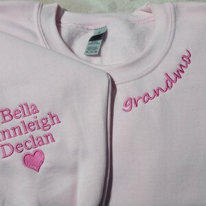 Custom Embroidered Grandma sweatshirt, Yaya, Gigi Sweatshirt, Nana Sweatshirt with Grandkids Names on sleeve, Grandma Gift, Mothers Day