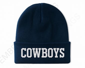 Navy Blue Embroidered Cowboys Beanie - Dallas Football Team Fan, Gift for him