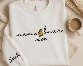 Sweatshirt brodé maman ours avec noms, cadeau de fête des mères Winnie l'ourson, chemise maman ours personnalisée, cadeau pour maman