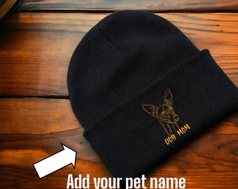 Custom Embroidery Dog Beanie Cuffed Pet Gift Personalized Dog Mom Gift Hat for Dog Owner Beanie Custom Dog Design Hand Made Dog Dad Gift