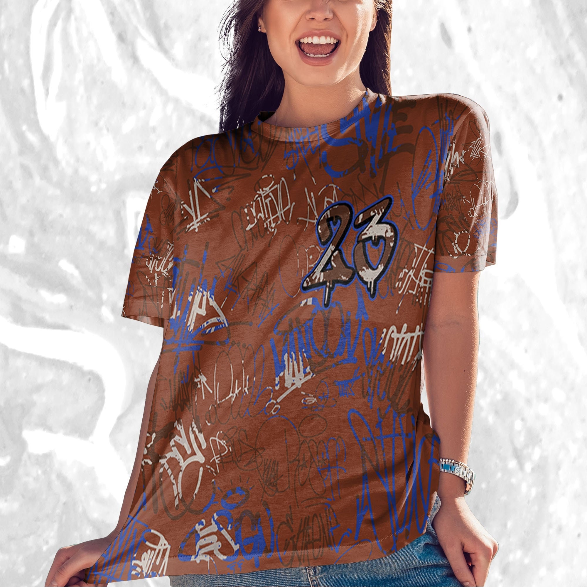 23 Hiphop 3D Graffiti Pattern T-Shirt Match Dunk Low Mars Stone 3D