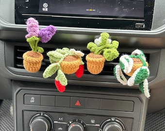Crochet Plant Car Vent Clip,Crochet Strawberry Plant,Daisy for Car Air Freshener Decor, Car Accessories for Women,Mother's day gift
