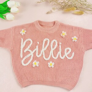 Personalized Hand Embroidered Baby and Toddler Sweaters,Embroidered Name Sweater,Embroidered Oversized Chunky Kids Sweater,Baby Announcement image 1