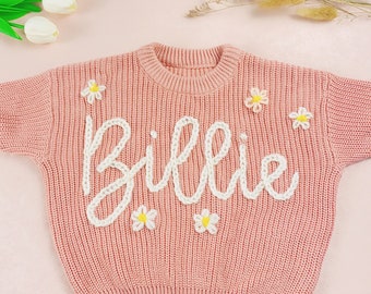 Personalized Hand Embroidered Baby and Toddler Sweaters,Embroidered Name Sweater,Embroidered Oversized Chunky Kids Sweater,Baby Announcement