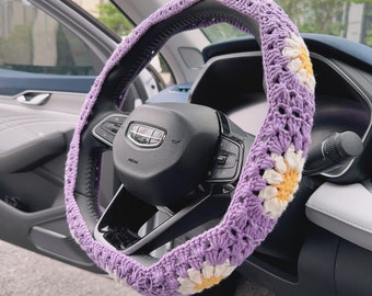 Crochet Flower steering wheel cover,Car Flower Seat Belt Cover,Wheel Cover For Women,Car accessories,Mother's Day Gifts,New Car Gift