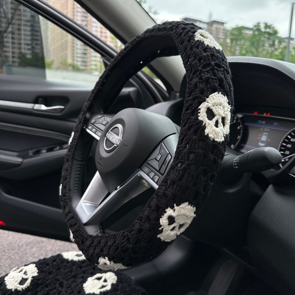 Crochet Skull Steering Wheel Cover,Crochet Steering Wheel Cover,Skull Seat cover,Unisex Car Accessories,New car gift,Gifts