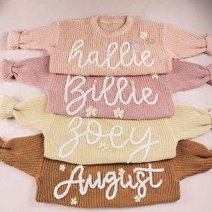 Personalized baby embroidered name sweaterHandmade Toddler Sweaters,Unique gift for your babyNewborn birthday gift image 1