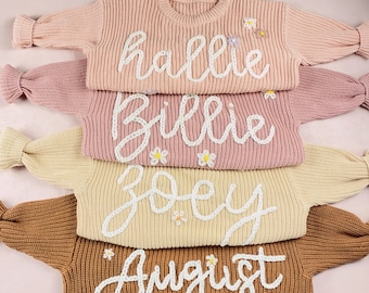 Maglione personalizzato con nome ricamato per bambini, maglioni per bambini fatti a mano, regalo unico per il tuo bambino, regalo di compleanno per neonato