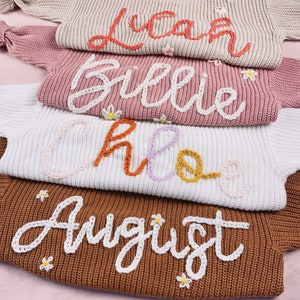 Personalized Hand Embroidered Baby and Toddler Sweaters,Embroidered Name Sweater,Embroidered Oversized Chunky Kids Sweater,Baby Announcement image 3