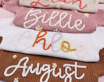 Gepersonaliseerde handgeborduurde baby- en peutersweaters, geborduurde naamtrui, geborduurde oversized dikke kindertrui, babyaankondiging