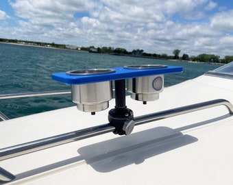 Sun Pad Drink Holder. Drink Holder + Rail Mount. No Drilling Required. Mount to bow rails and Pontoon boat rails. SandBar® Compatible.