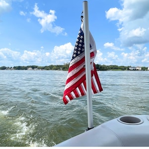 Pontoon Boat Flag Pole + Rail Mount. No Drilling Required. SandBar® Compatible