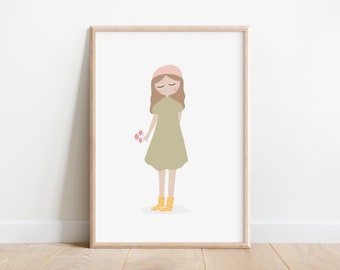 Miss April Art Print | Girl With Flower Print | Woman Illustration Print | Girl With Flowers Art