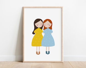 Sisters Art Print | Little Girlfriends Art Print | Sister Gift Print | Print for Your Best Friend | Best Friend Birthday Gift Print