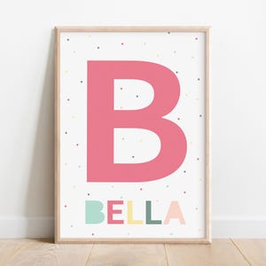 Impressão artística com nome de menina | Impressão inicial para berçário | Impressão personalizada com nome inicial | Nome personalizado para berçário