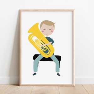 Stampa artistica di ragazzo suonatore di tuba / Poster di tuba / Stampa di tuba / Arte di tuba / Strumento di tuba