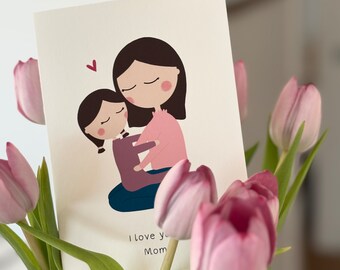 Te amo mamá tarjeta de felicitación / tarjeta de felicitación del día de las madres / tarjeta del día de las madres de la hija / tarjeta de mamá e hija