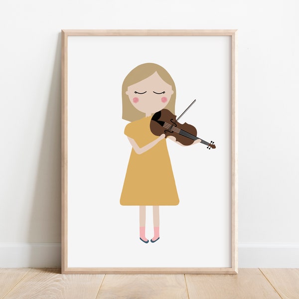 Vioolspeler meisje Art Print | Viool kunstafdrukken | Vioolafdruk | Vioolposter | Viool kunst aan de muur | Vioolspeler geschenken