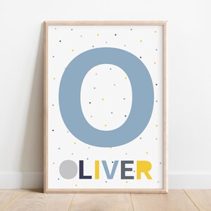 Impresión artística con nombre de niño / Impresión de letras personalizadas / Impresión inicial para guardería / Póster con nombre para niños
