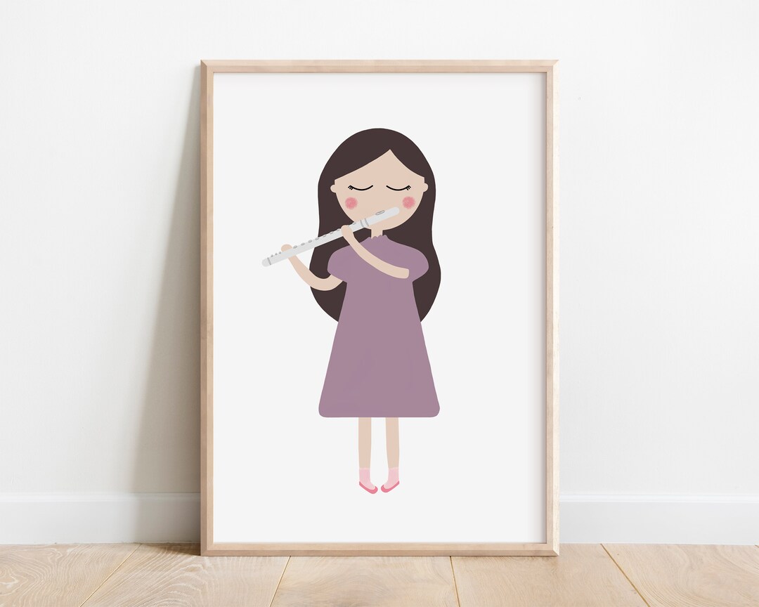 Flute Player Girl Art Print Flute Player Print Flutist Wall Art Music Poster Kids Music ...