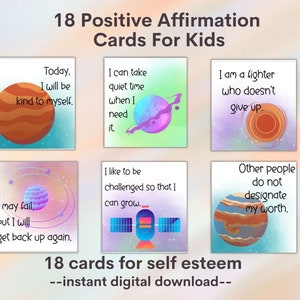 Cartões de afirmação para crianças com espaço Cartões motivacionais Crianças Cartões de positividade Crianças yoga, Montessori Flash cards Crianças saúde mental