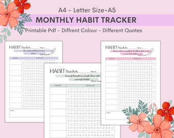 Minimalistic Habit Tracker with Quotes, Daily Tracker, Monthly Tracker, Printable Habit Tracker Template