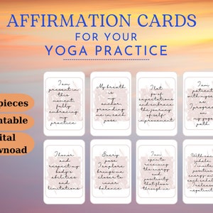Inspirerende bevestigingskaarten voor je yogabeoefening, manifestatietechniek, 32 stuks, digitale download, zelfliefde.