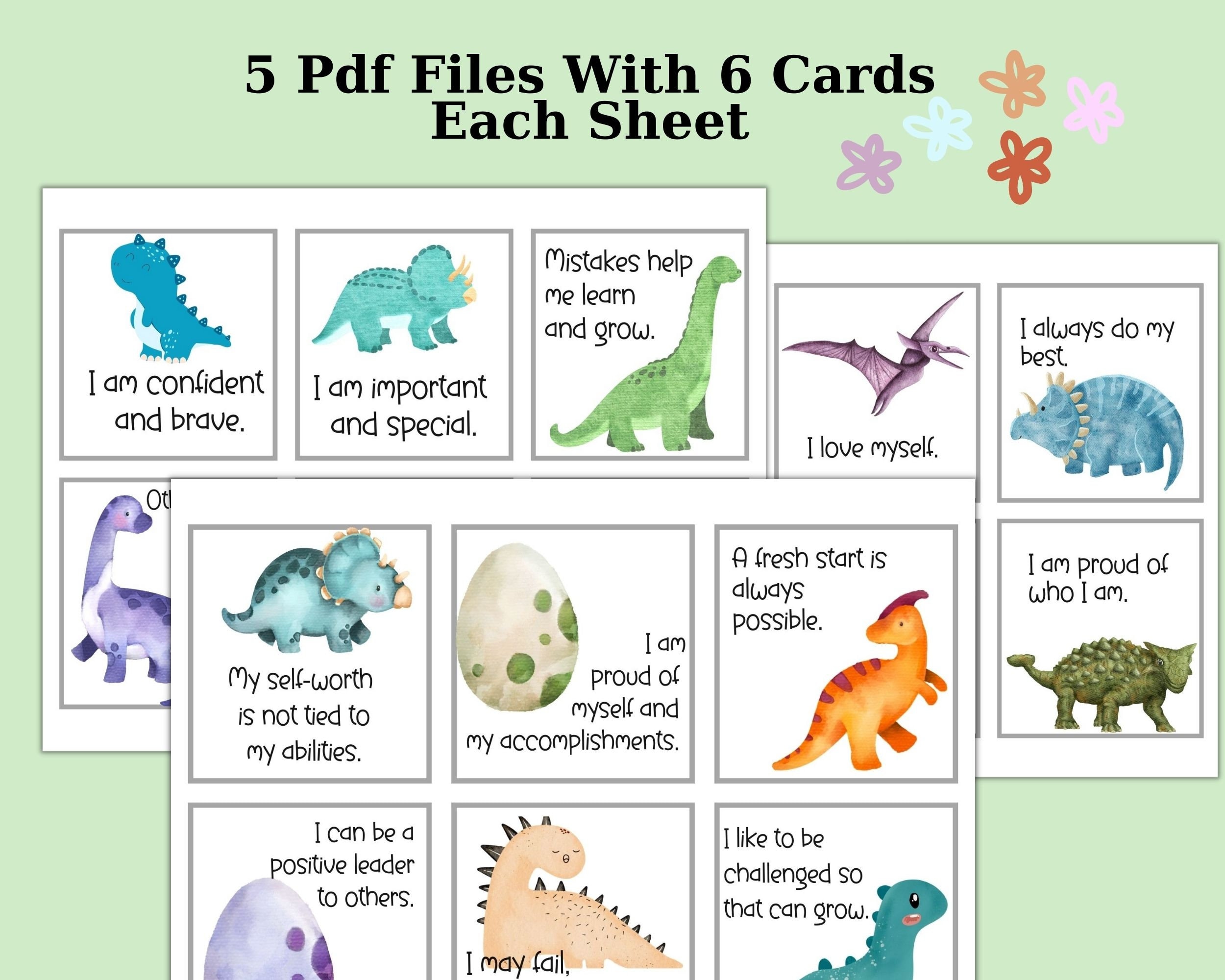 Positive Affirmation Cards for Kids With Dinosaur, Motivational Cards ...