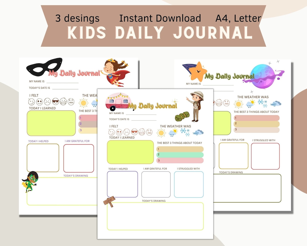 Kids Daily Printable Journal for Kids, Kids Activity, Drawing Page ...