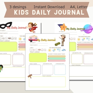 Diario imprimible diario para niños para niños, actividad para niños, página de dibujo, diario para niños, descarga digital, descarga instantánea