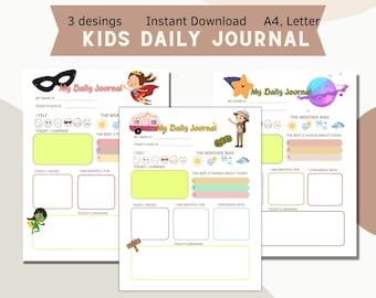 Kids Daily Printable Journal For Kids, Kids Activity, Drawing Page, Diary For Children, Digital Download, Instant Download