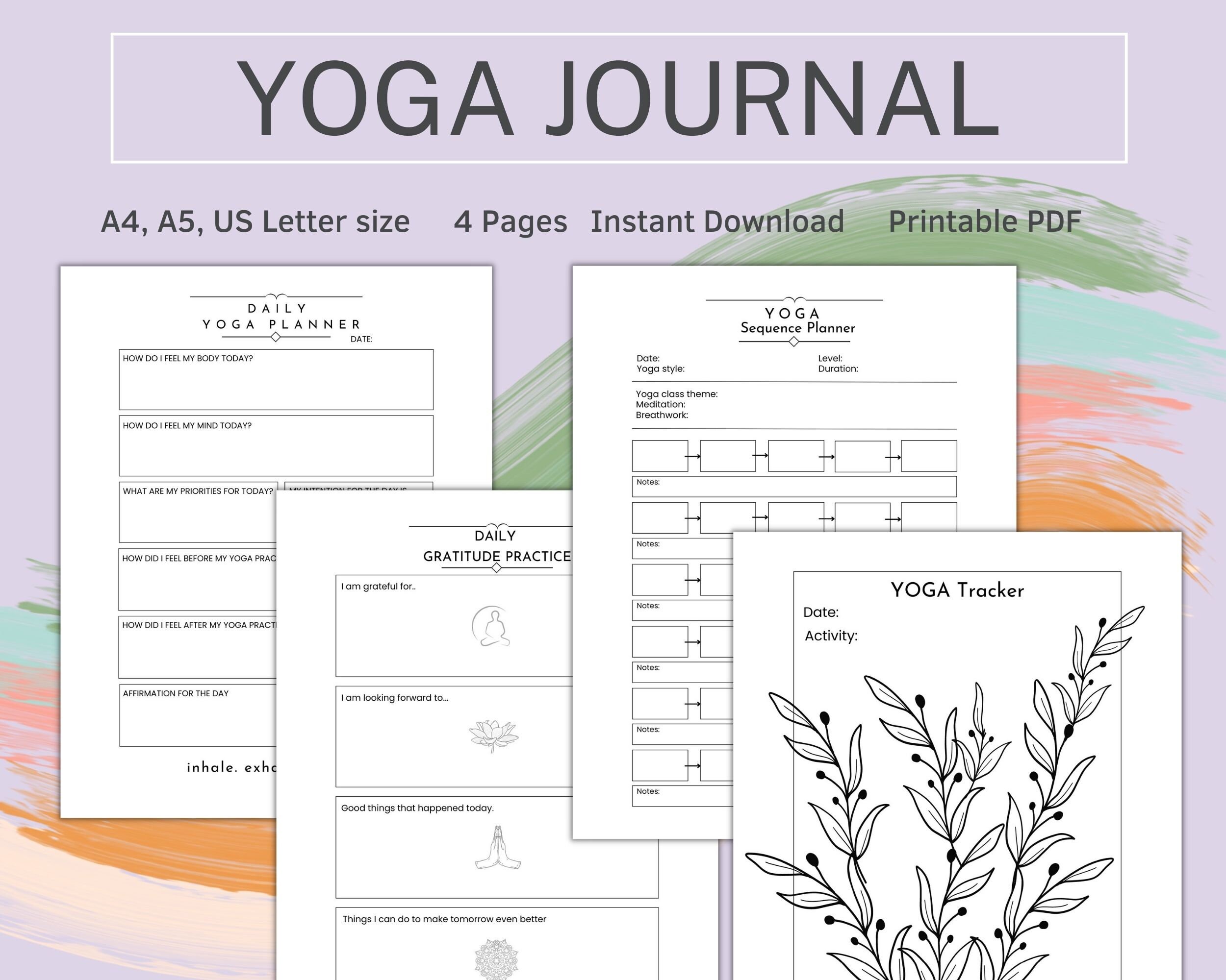 Digital Yoga Journal, Yoga Planner, Gratitude Journal, Habit Tracker, Yoga Sequence, Wellness Planner, Printable