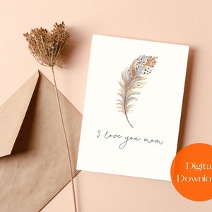 Tarjeta Día de la Madre con Pluma, Te amo mamá, Tarjeta Feliz Día de la Madre, Tarjeta Digital