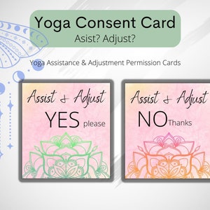 Toestemmingskaarten voor yoga-assistentie en -aanpassing, yoga-toestemmingskaarten voor yogadocenten digitale download