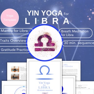 Weegschaal yin yoga reeks van 30 minuten: digitale download met balansmantra en ademhalingsoefening voor harmonie en vrede, yogasjabloon