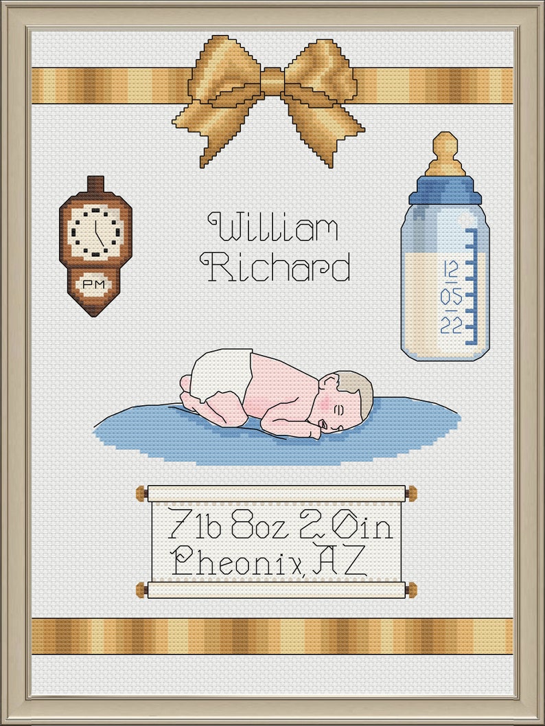 Custom Baby Birth Announcement Cross Stich Pattern PDF Etsy