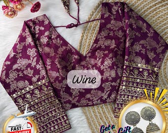 Embroidered Dola Silk Bridal Blouse: Long Sleeve Indian Wedding Wear